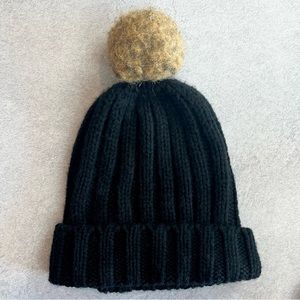 Pom Pom black beanie snow hat winter fall fashion crochet